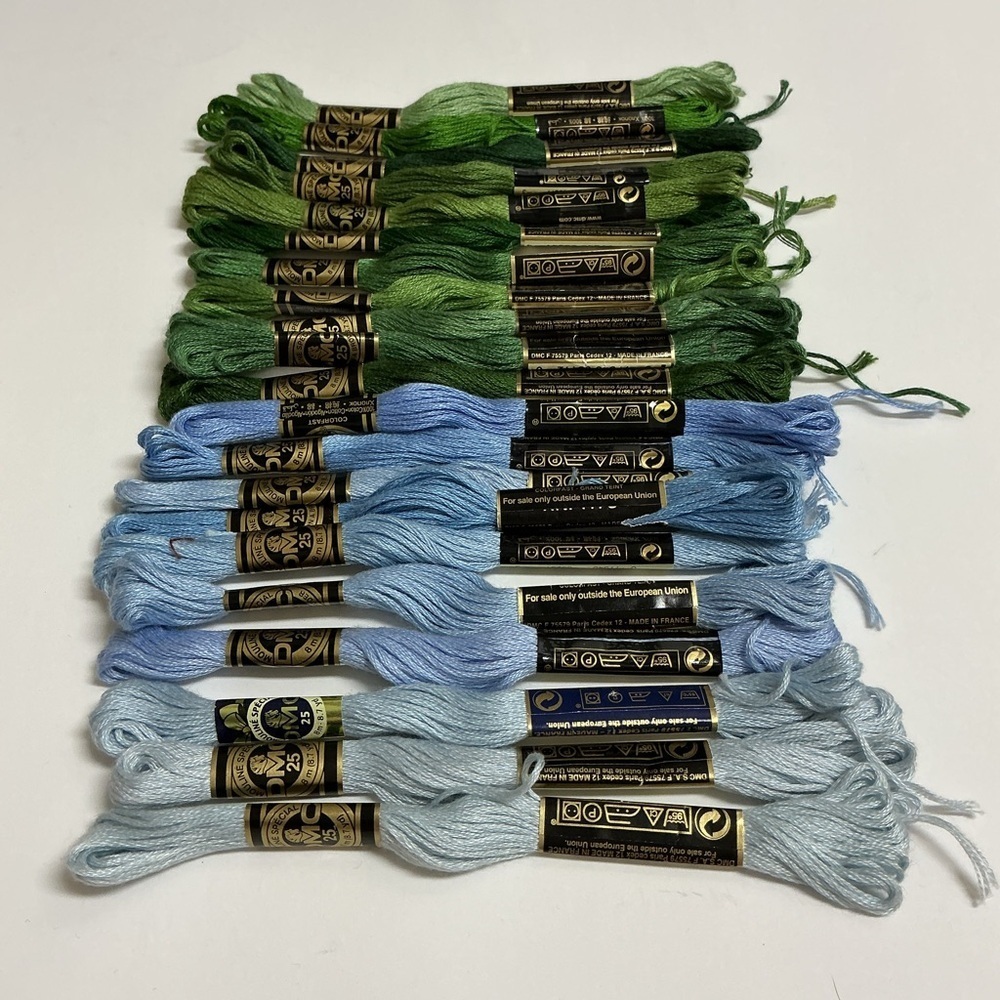 Paris France DMC Embroidery Floss MIXED LOT OF 21 Blue Green 100% Cotton Thread